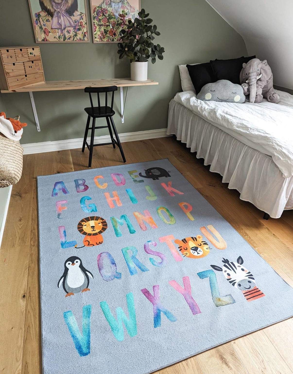 Barnmatta Bokstavslek Grå 160 x 230 cm