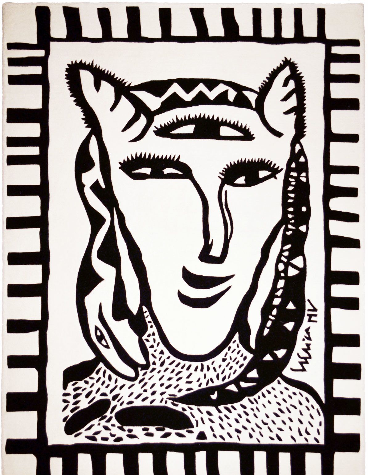 Handknuten matta Heads Vit 70 x 100 cm