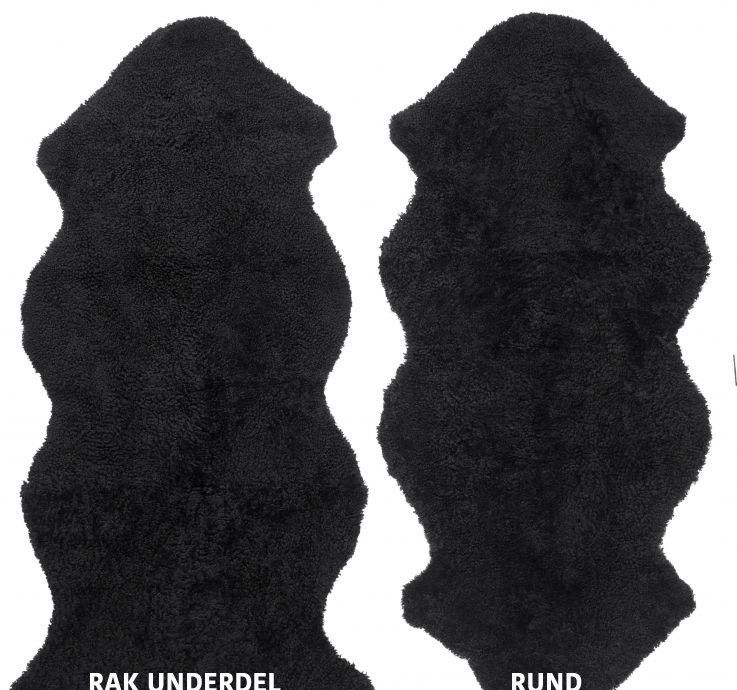 Skinn Curly 1,5-set - ett och ett halvt lammskinn Black 55 x 135 cm (rak kant)