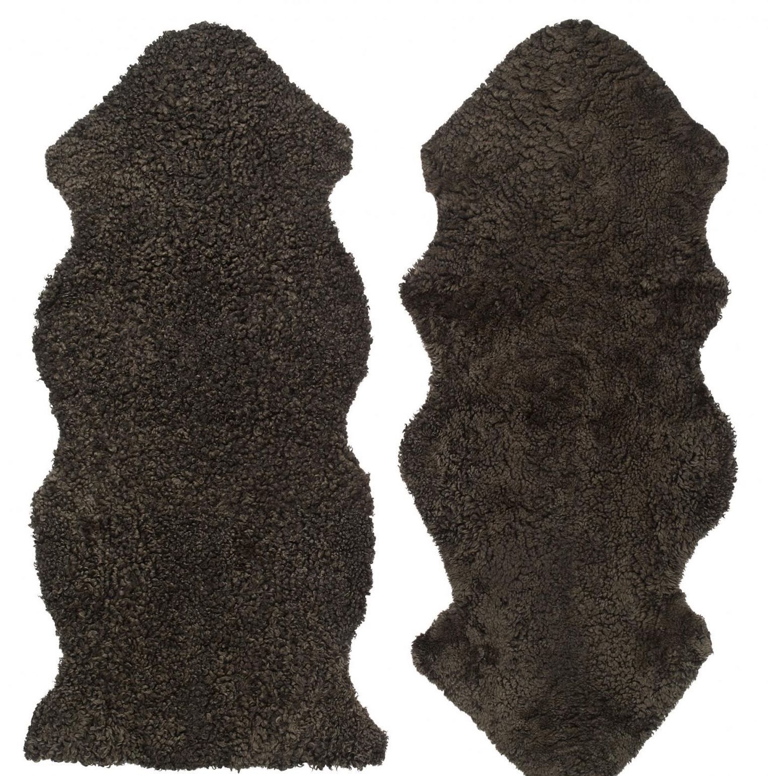 Skinn Curly 1,5-set - ett och ett halvt lammskinn Brown 55 x 135 cm (rak kant)