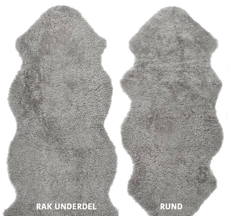Skinn Curly 1,5-set - ett och ett halvt lammskinn Natural Grey 55 x 135 cm (rund kant)