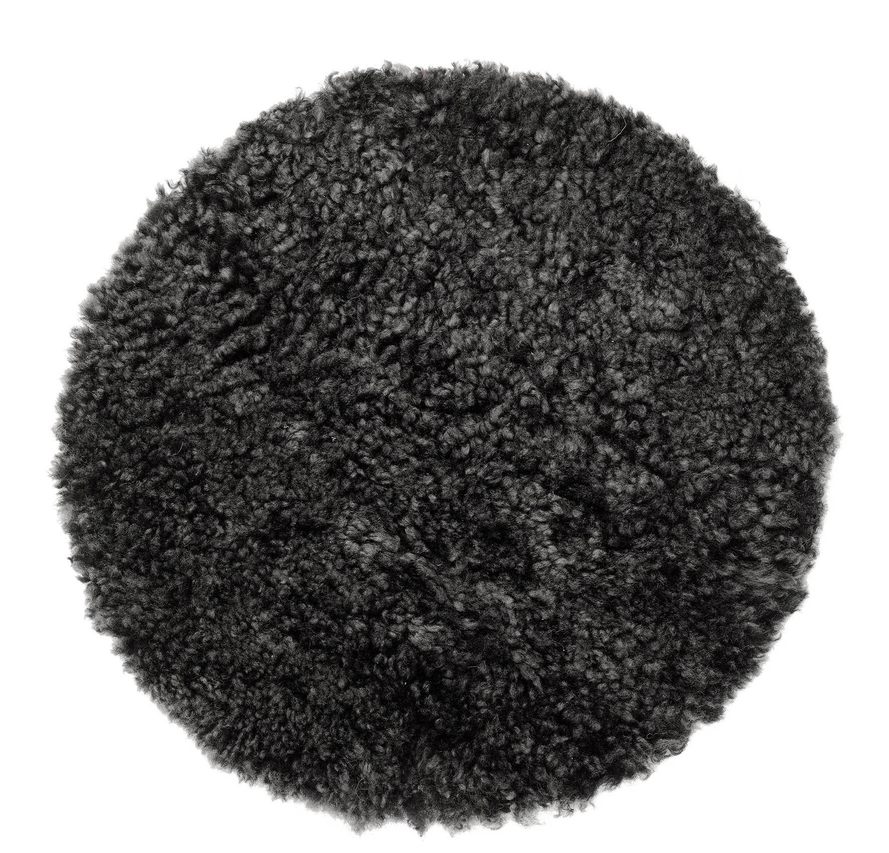 Skinn Rund stolsdyna i lockigt fårskinn Dark Grey 34 cm rund