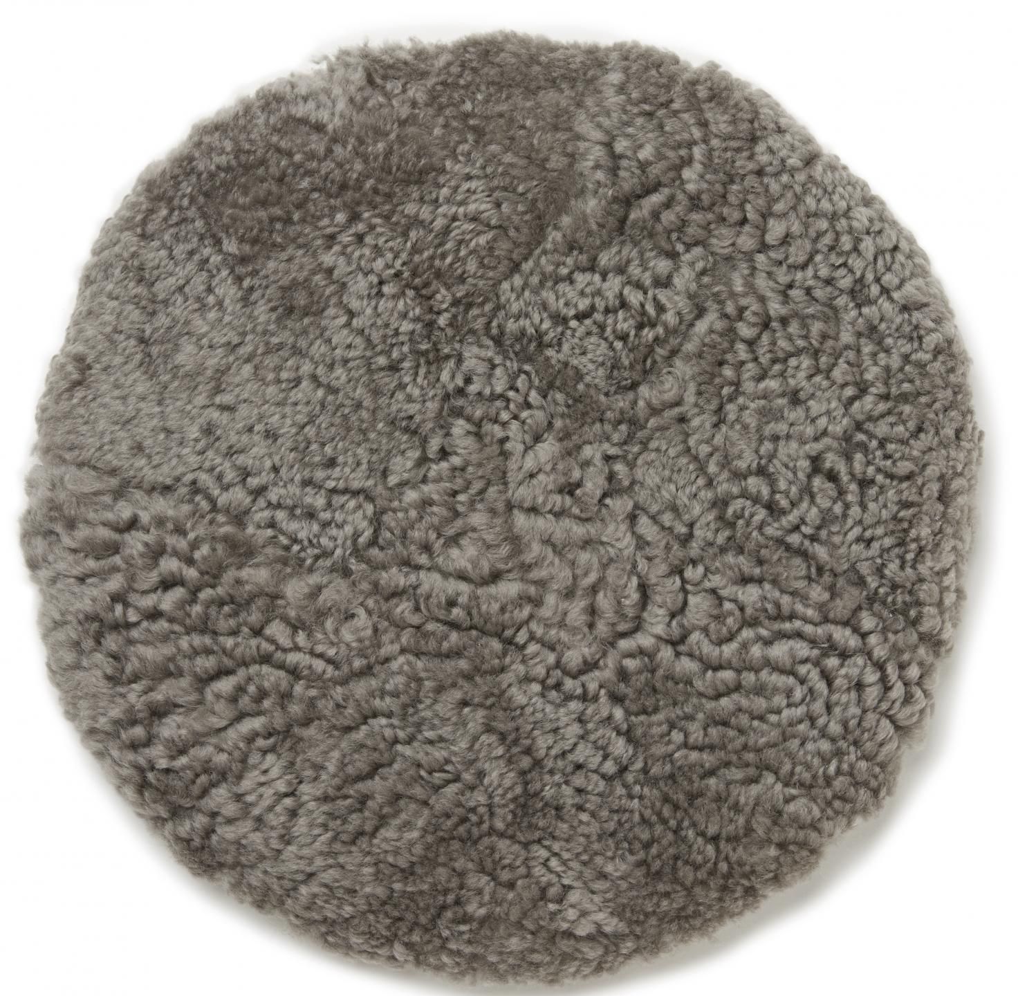 Skinn Stoppad rund stolsdyna i fårskinn Natural Grey 34 cm rund