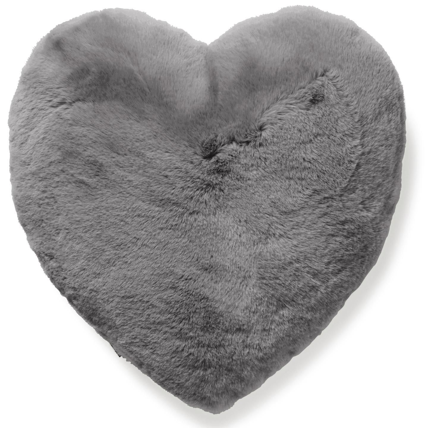 Skinn Fluffy Heart hjärtformad kudde i fuskpäls - 45 x 45 cm - Grey