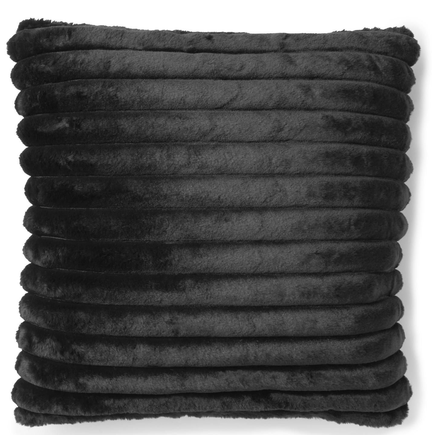 Skinn Stripy randig kudde i fuskpäls Black 45 x  45 cm