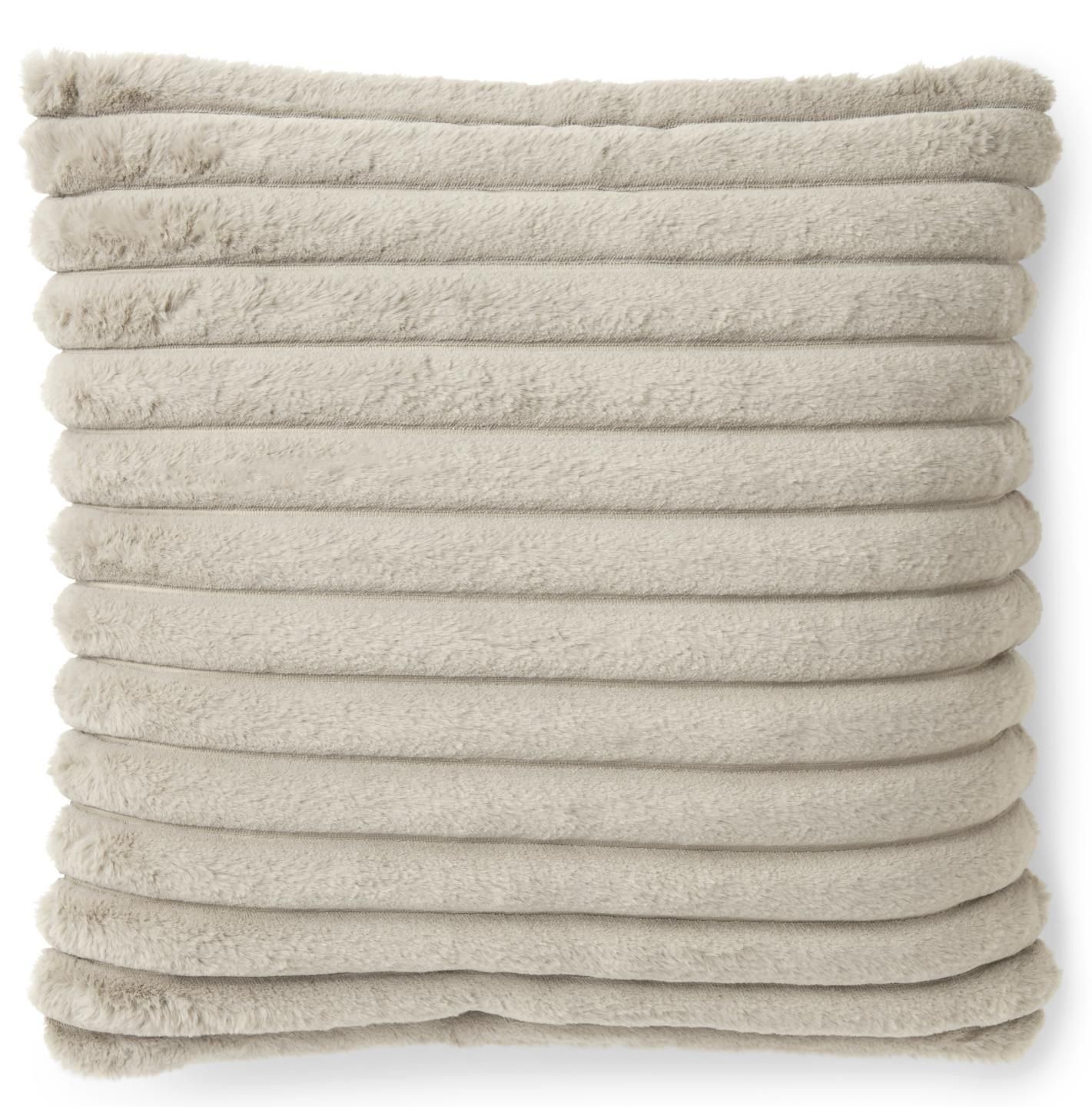 Skinn Stripy randig kudde i fuskpäls - 45 x 45 cm - Taupe
